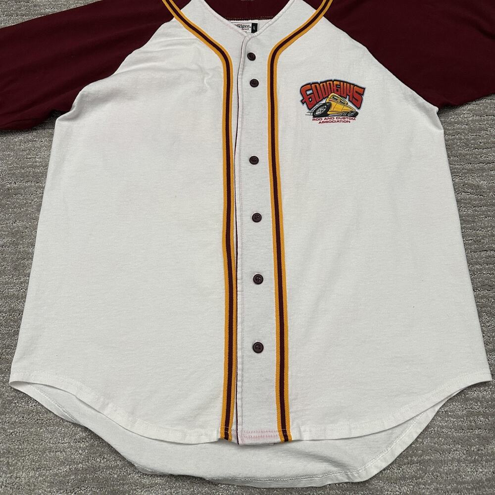 VTG Badger Sport Shirt Mens L White Burgundy Goodguys Hot Rod Baseball Jersey - Picture 5 of 13